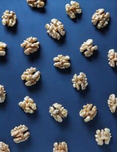 wallnuts on a blue background