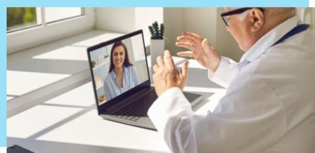 doctor and man talking via video call