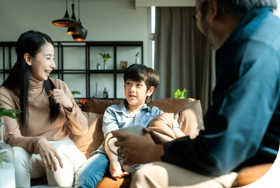 asian family sit relax positive conversation with son happiness smile boy casual talking with his parenthappy asian family enjoy holiday together sofa home sweet home living room 1