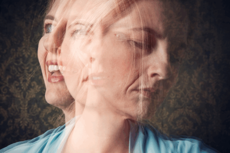 Woman with shifting expressions, symbolizing emotional instability in Borderline Personality Disorder.