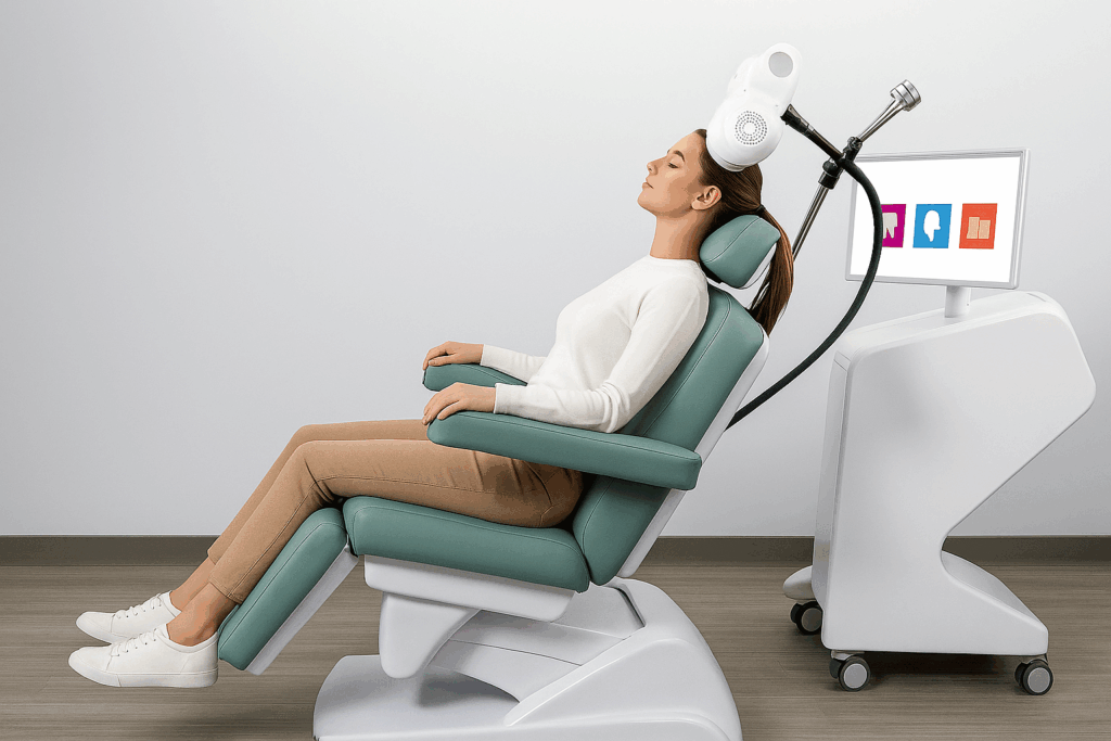 Patient undergoing TMS therapy