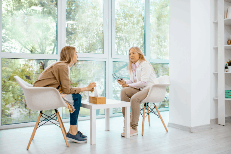 Therapist and patient talking during a Behavioral Activation Therapy session for depression.