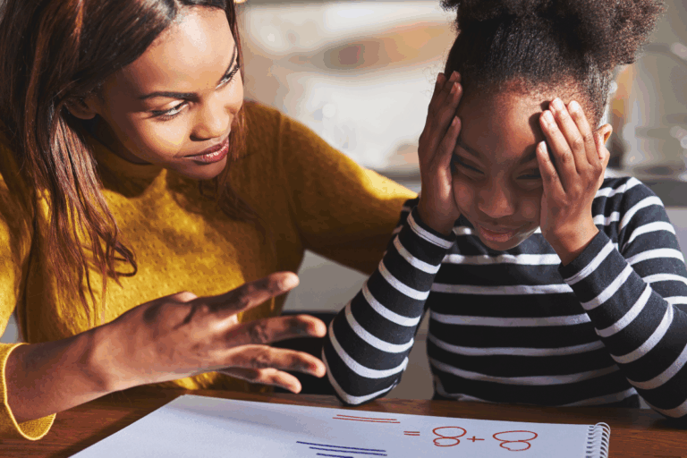 Child struggling with math, representing learning disabilities.