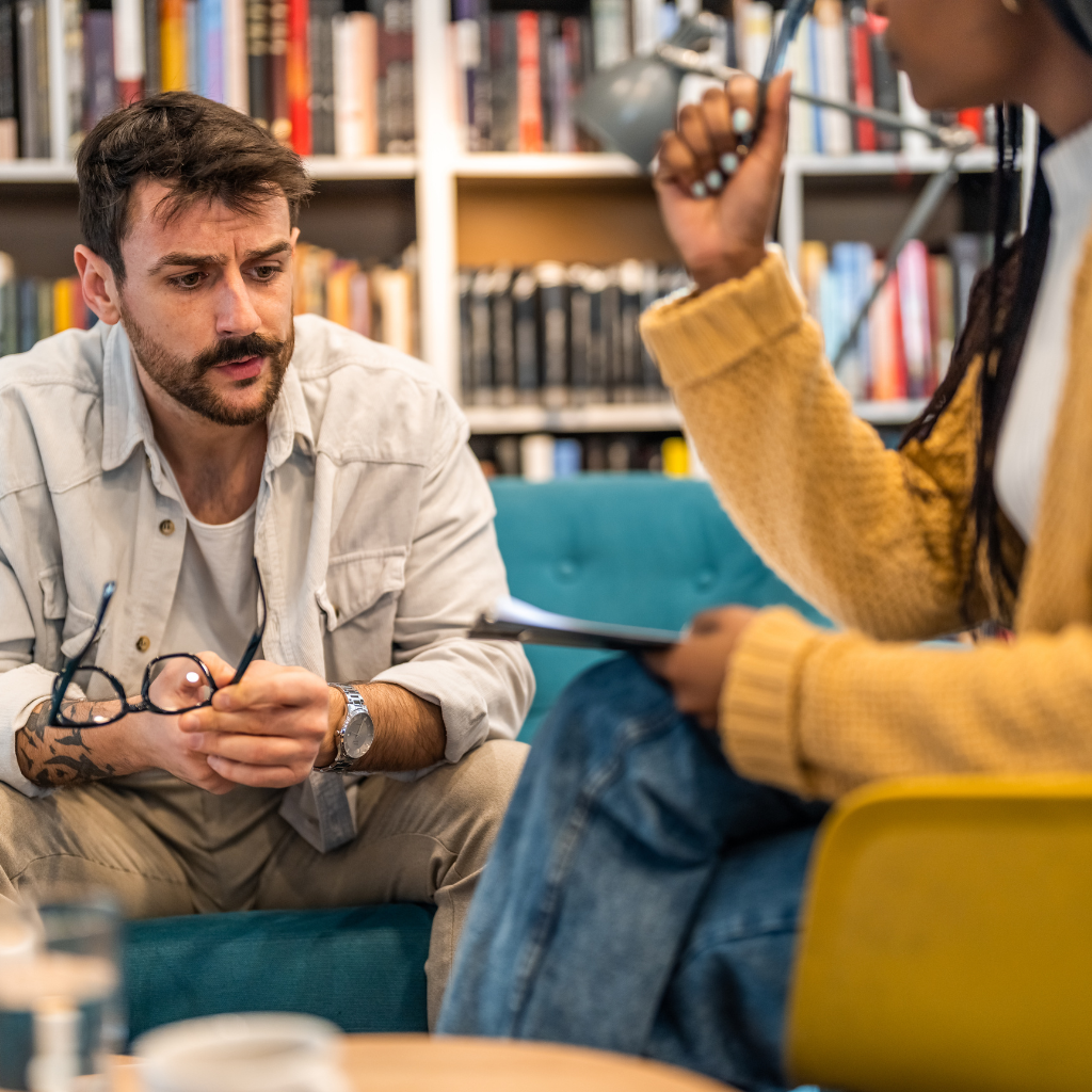 What is Double Depression? Symptoms, and Treatment Strategies 2 Patient talking with a therapist about managing double depression through counseling and care.
