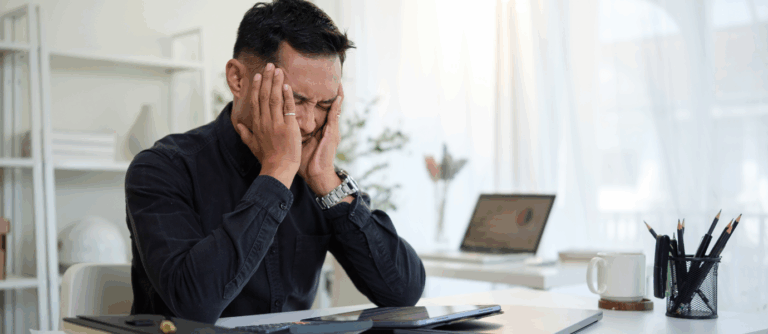 Man showing frustration linked to ADHD and anxiety.