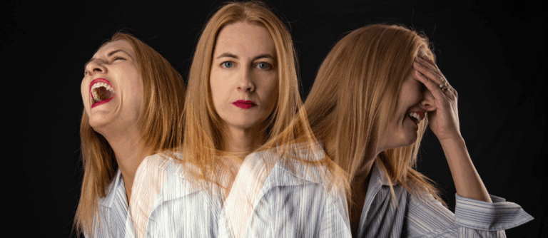 A woman expressing shifting moods linked to borderline personality disorder.