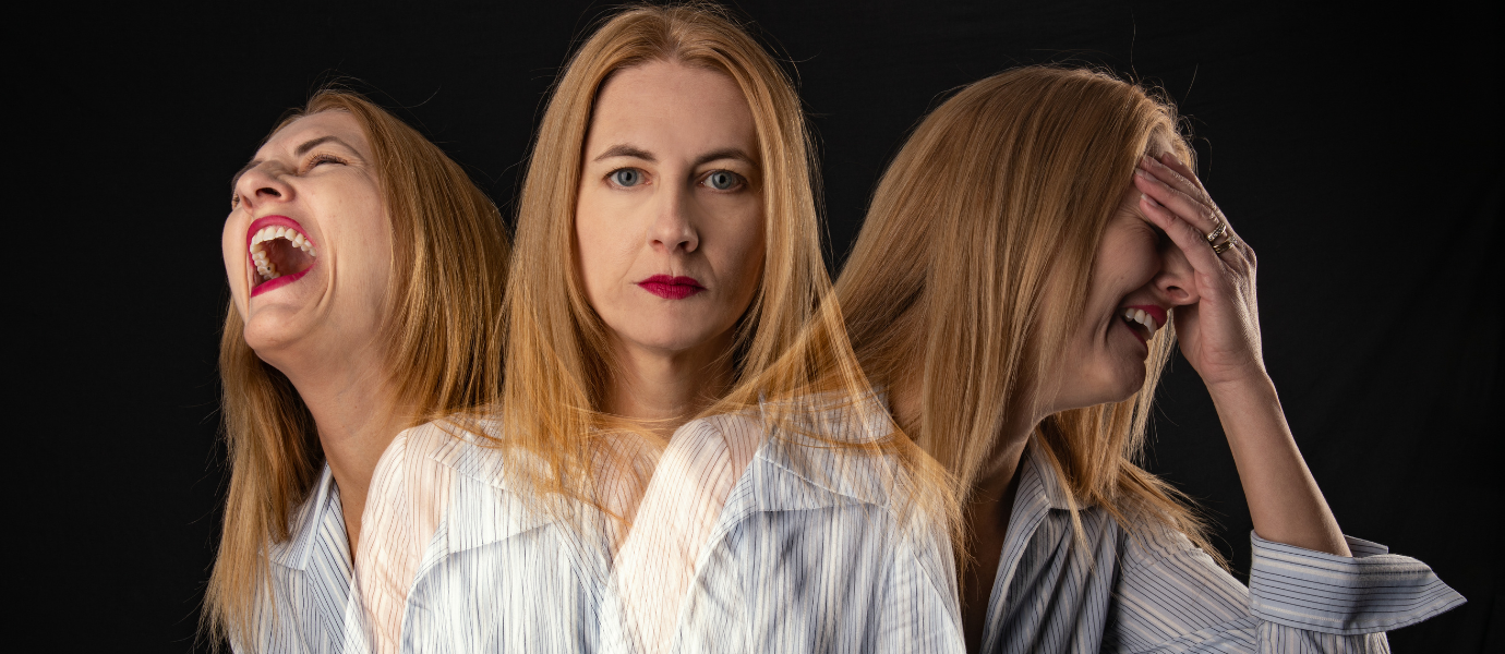 A woman expressing shifting moods linked to borderline personality disorder.