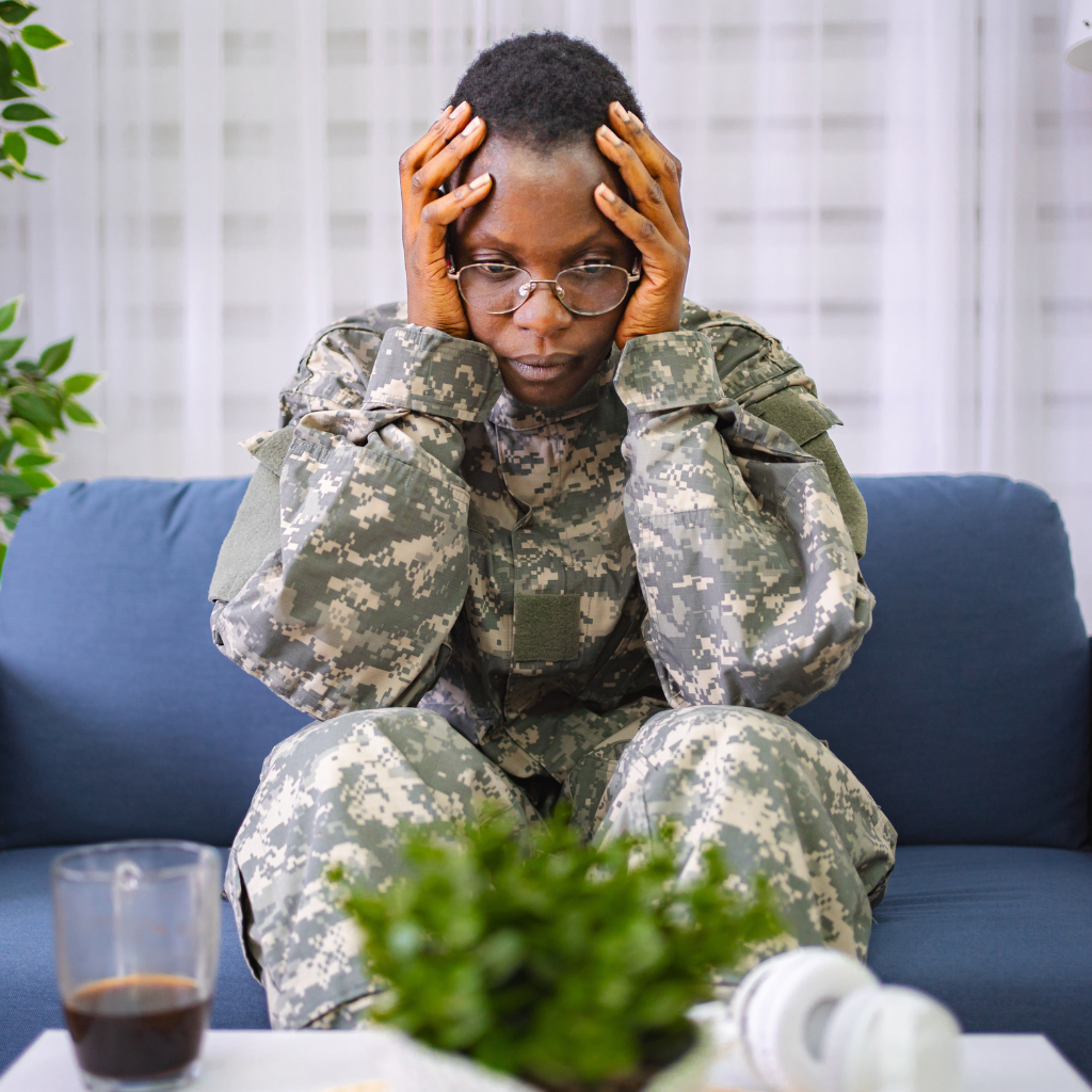Veteran experiencing emotional distress months or years after trauma.