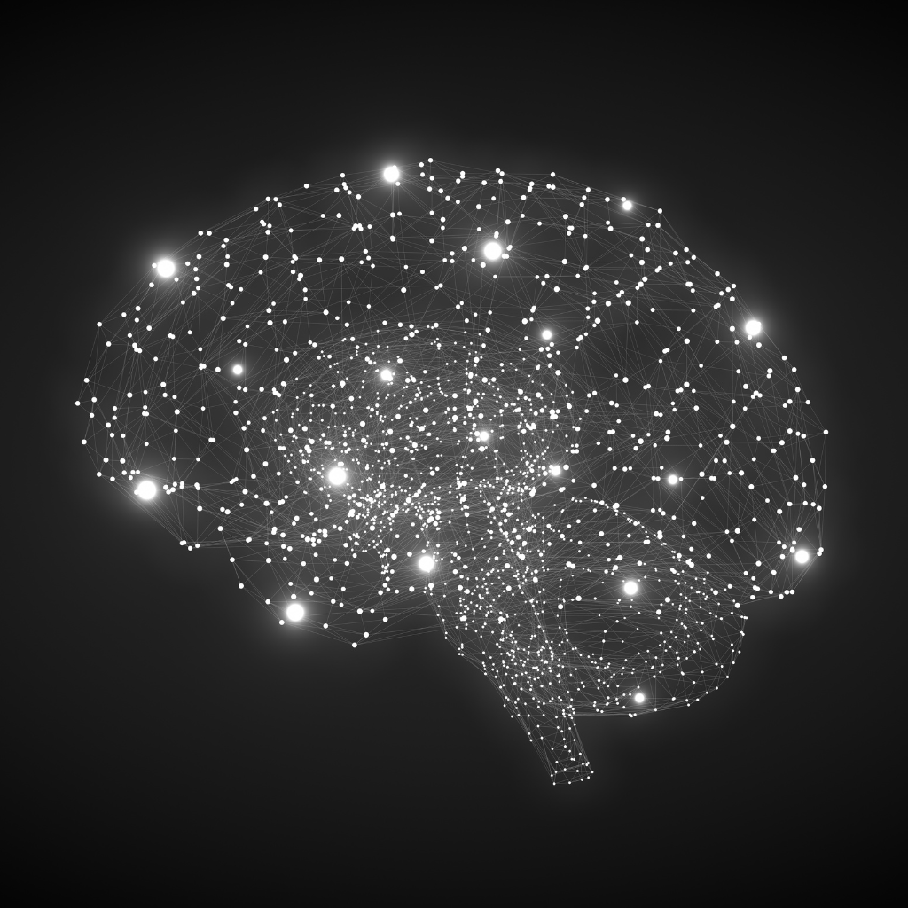 TMS and Neuroplasticity: How the Brain Learns to Heal 1 Visualization of a human brain made of interconnected nodes and pathways, representing neuroplasticity and changing neural connections.