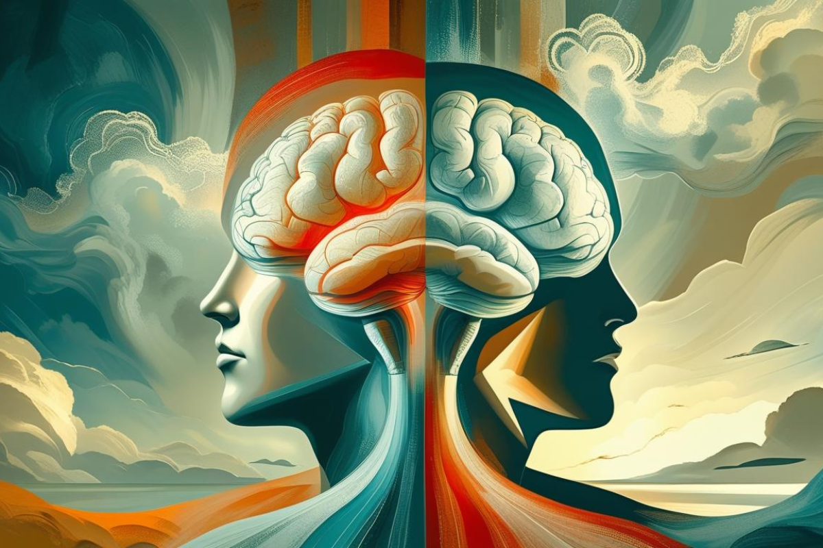DBT vs CBT illustration showing emotional and rational brain processes in contrast