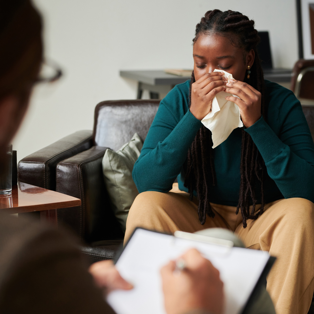 Patient discussing types of depression and treatment options with a provider.
