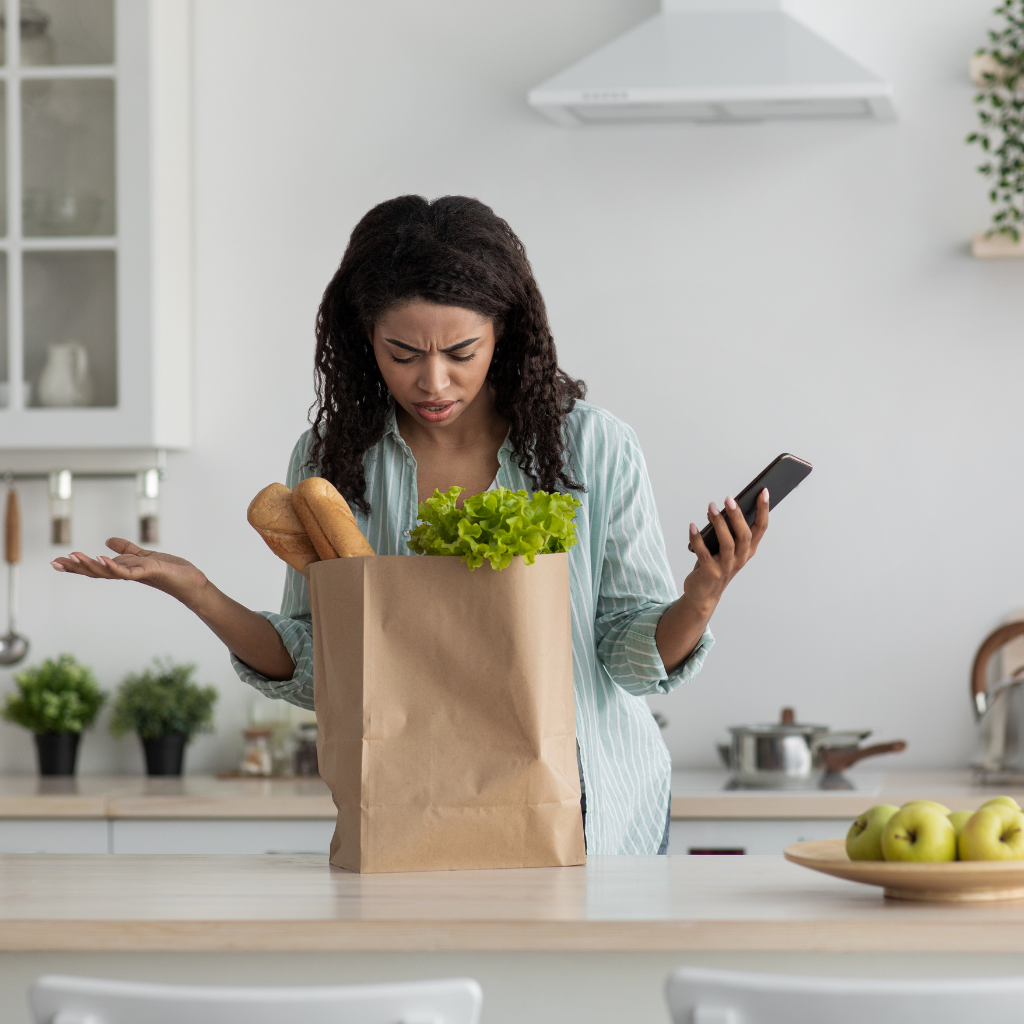 Woman with ADHD forgot something to buy and include in her grocery